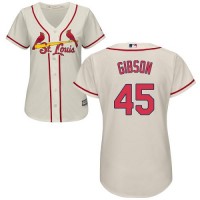 St.Louis Cardinals #45 Bob Gibson Cream Alternate Women's Stitched MLB Jersey
