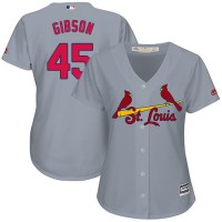 St.Louis Cardinals #45 Bob Gibson Grey Road Women's Stitched MLB Jersey