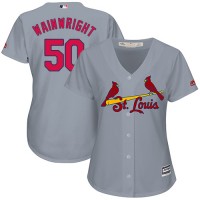 St.Louis Cardinals #50 Adam Wainwright Grey Road Women's Stitched MLB Jersey