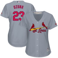 St.Louis Cardinals #23 Marcell Ozuna Grey Road Women's Stitched MLB Jersey