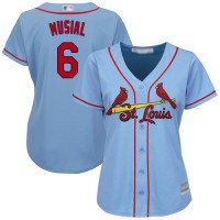 St.Louis Cardinals #6 Stan Musial Light Blue Alternate Women's Stitched MLB Jersey