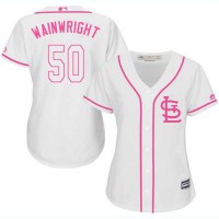 St.Louis Cardinals #50 Adam Wainwright White/Pink Fashion Women's Stitched MLB Jersey