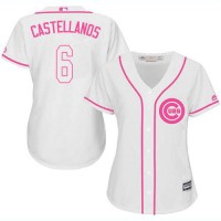 Chicago Cubs #6 Nicholas Castellanos White/Pink Fashion Women's Stitched MLB Jersey