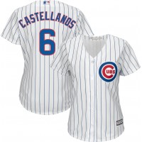 Chicago Cubs #6 Nicholas Castellanos White(Blue Strip) Home Women's Stitched MLB Jersey