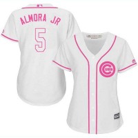 Chicago Cubs #5 Albert Almora Jr. White/Pink Fashion Women's Stitched MLB Jersey