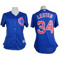Chicago Cubs #34 Jon Lester Blue Alternate Women's Stitched MLB Jersey