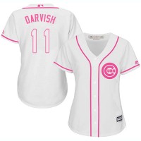 Chicago Cubs #11 Yu Darvish White/Pink Fashion Women's Stitched MLB Jersey