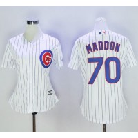 Chicago Cubs #70 Joe Maddon White(Blue Strip) Women's Home Stitched MLB Jersey