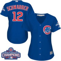 Chicago Cubs #12 Kyle Schwarber Blue Alternate 2016 World Series Champions Women's Stitched MLB Jersey