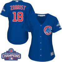 Chicago Cubs #18 Ben Zobrist Blue Alternate 2016 World Series Champions Women's Stitched MLB Jersey