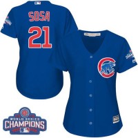Chicago Cubs #21 Sammy Sosa Blue Alternate 2016 World Series Champions Women's Stitched MLB Jersey
