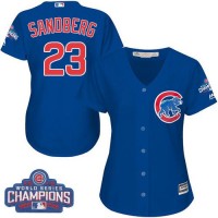 Chicago Cubs #23 Ryne Sandberg Blue Alternate 2016 World Series Champions Women's Stitched MLB Jersey