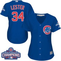 Chicago Cubs #34 Jon Lester Blue Alternate 2016 World Series Champions Women's Stitched MLB Jersey
