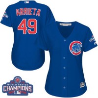 Chicago Cubs #49 Jake Arrieta Blue Alternate 2016 World Series Champions Women's Stitched MLB Jersey