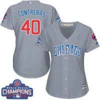 Chicago Cubs #40 Willson Contreras Grey Road 2016 World Series Champions Women's Stitched MLB Jersey