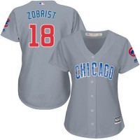 Chicago Cubs #18 Ben Zobrist Grey Road Women's Stitched MLB Jersey