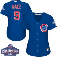 Chicago Cubs #9 Javier Baez Blue Alternate 2016 World Series Champions Women's Stitched MLB Jersey