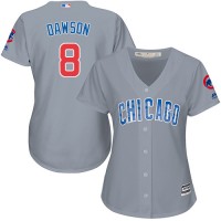 Chicago Cubs #8 Andre Dawson Grey Road Women's Stitched MLB Jersey