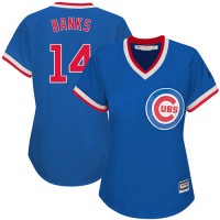 Chicago Cubs #14 Ernie Banks Blue Cooperstown Women's Stitched MLB Jersey