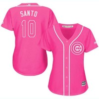 Chicago Cubs #10 Ron Santo Pink Fashion Women's Stitched MLB Jersey