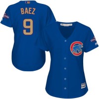 Chicago Cubs #9 Javier Baez Blue 2017 Gold Program Cool Base Women's Stitched MLB Jersey