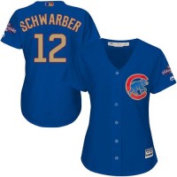 Chicago Cubs #12 Kyle Schwarber Blue 2017 Gold Program Cool Base Women's Stitched MLB Jersey