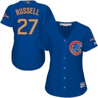 Chicago Cubs #27 Addison Russell Blue 2017 Gold Program Cool Base Women's Stitched MLB Jersey