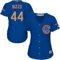 Chicago Cubs #44 Anthony Rizzo Blue 2017 Gold Program Cool Base Women's Stitched MLB Jersey