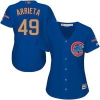 Chicago Cubs #49 Jake Arrieta Blue 2017 Gold Program Cool Base Women's Stitched MLB Jersey