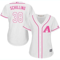 Arizona Diamondbacks #38 Curt Schilling White/Pink Fashion Women's Stitched MLB Jersey