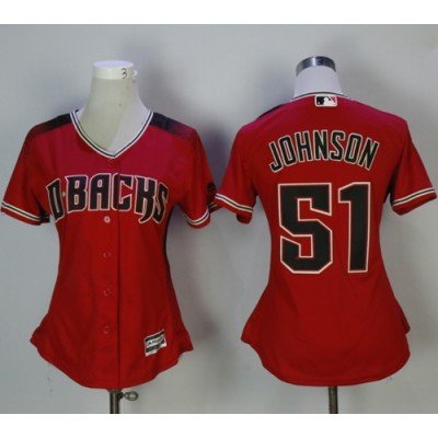 Arizona Diamondbacks #51 Randy Johnson Red/Brick Alternate Women's Stitched MLB Jersey