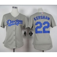 Los Angeles Dodgers #22 Clayton Kershaw Grey Alternate Road Women's Stitched MLB Jersey