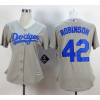 Los Angeles Dodgers #42 Jackie Robinson Grey Alternate Road Women's Stitched MLB Jersey