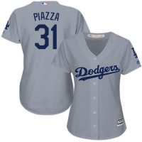 Los Angeles Dodgers #31 Mike Piazza Grey Alternate Road Women's Stitched MLB Jersey