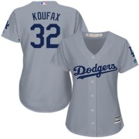 Los Angeles Dodgers #32 Sandy Koufax Grey Alternate Road Women's Stitched MLB Jersey