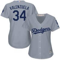 Los Angeles Dodgers #34 Fernando Valenzuela Grey Alternate Road Women's Stitched MLB Jersey
