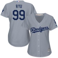 Los Angeles Dodgers #99 Hyun-Jin Ryu Grey Alternate Road Women's Stitched MLB Jersey