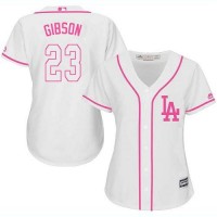 Los Angeles Dodgers #23 Kirk Gibson White/Pink Fashion Women's Stitched MLB Jersey