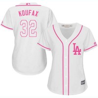 Los Angeles Dodgers #32 Sandy Koufax White/Pink Fashion Women's Stitched MLB Jersey