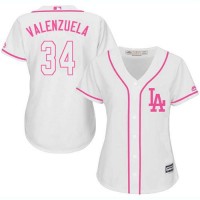 Los Angeles Dodgers #34 Fernando Valenzuela White/Pink Fashion Women's Stitched MLB Jersey