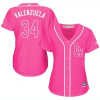 Los Angeles Dodgers #34 Fernando Valenzuela Pink Fashion Women's Stitched MLB Jersey