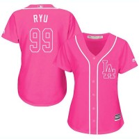 Los Angeles Dodgers #99 Hyun-Jin Ryu Pink Fashion Women's Stitched MLB Jersey