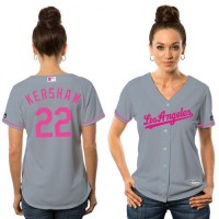 Los Angeles Dodgers #22 Clayton Kershaw Grey Mother's Day Cool Base Women's Stitched MLB Jersey
