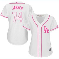 Los Angeles Dodgers #74 Kenley Jansen White/Pink Fashion Women's Stitched MLB Jersey