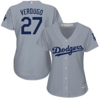 Los Angeles Dodgers #27 Alex Verdugo Grey Alternate Road Women's Stitched MLB Jersey