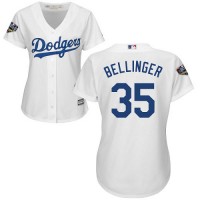 Los Angeles Dodgers #35 Cody Bellinger White Home 2018 World Series Women's Stitched MLB Jersey