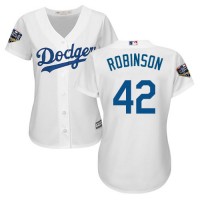Los Angeles Dodgers #42 Jackie Robinson White Home 2018 World Series Women's Stitched MLB Jersey