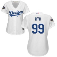 Los Angeles Dodgers #99 Hyun-Jin Ryu White Home 2018 World Series Women's Stitched MLB Jersey