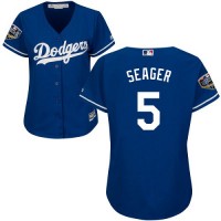 Los Angeles Dodgers #5 Corey Seager Blue Alternate 2018 World Series Women's Stitched MLB Jersey