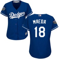 Los Angeles Dodgers #18 Kenta Maeda Blue Alternate 2018 World Series Women's Stitched MLB Jersey